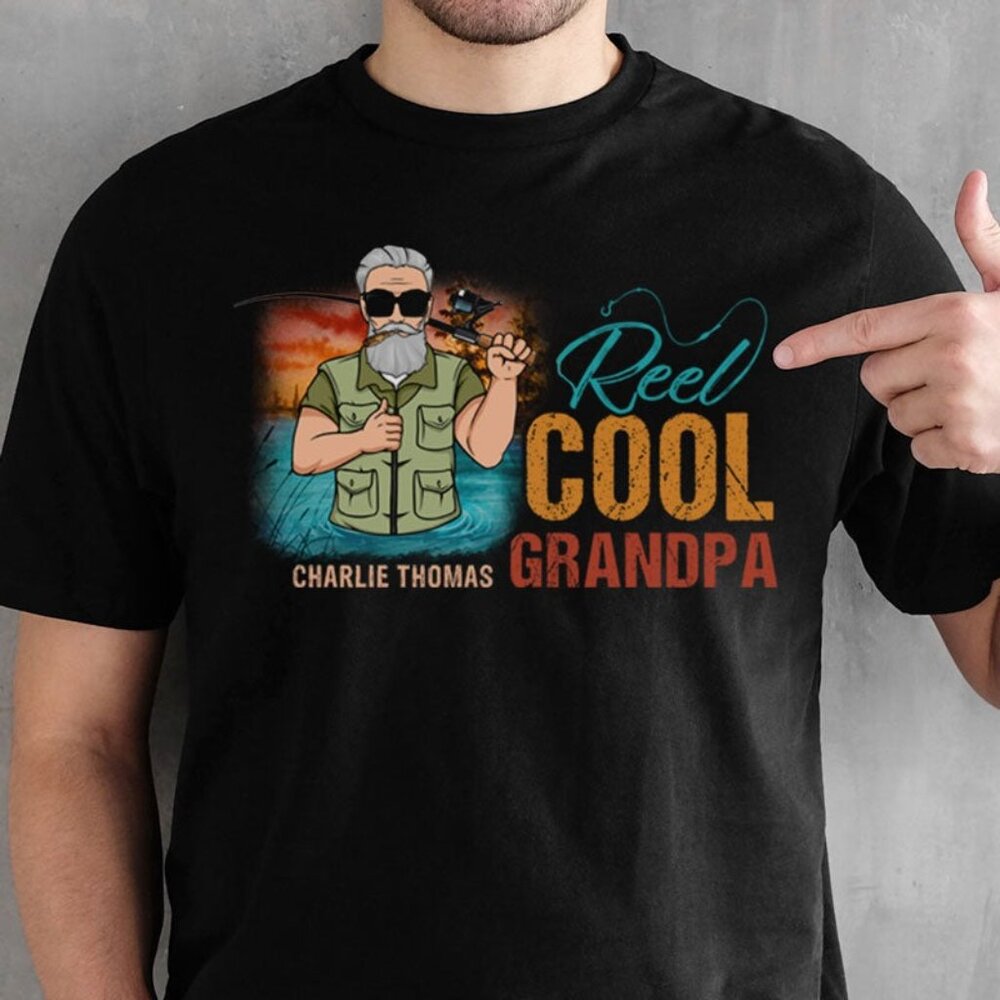 Reel Cool Grandpa or Papa Old Man, Fishing Shirt, Personalized Father's Day